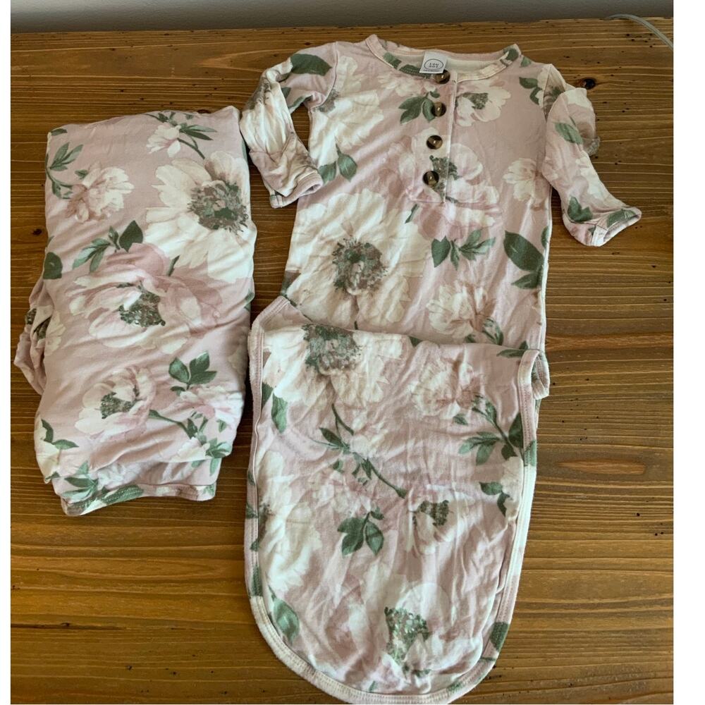 Lou Lou and Company newborn Pink floral gown and swaddle blanket
